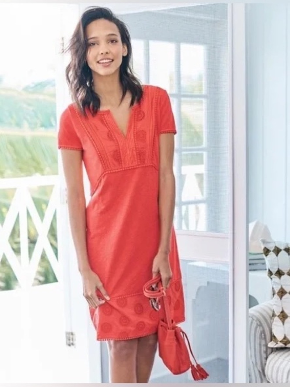 Boden | Clio Broderie Coral Eyelet Detail Jersey Dress |